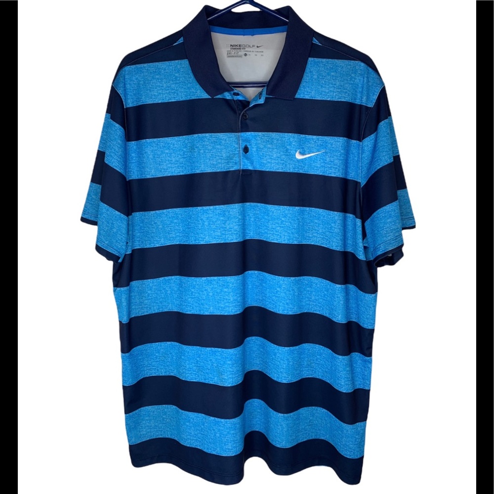 Nike Golf DRI-FIT XL Standard Fit Blue Striped short Sleeve Shirt Blue